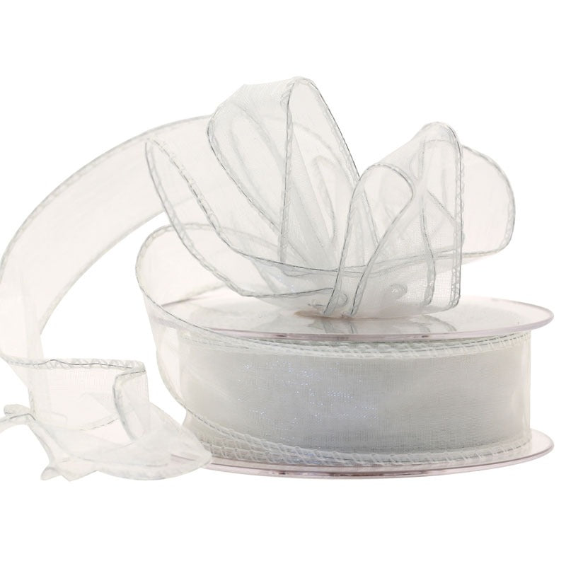 30mm x 20m Ivory Wired Chiffon Ribbon