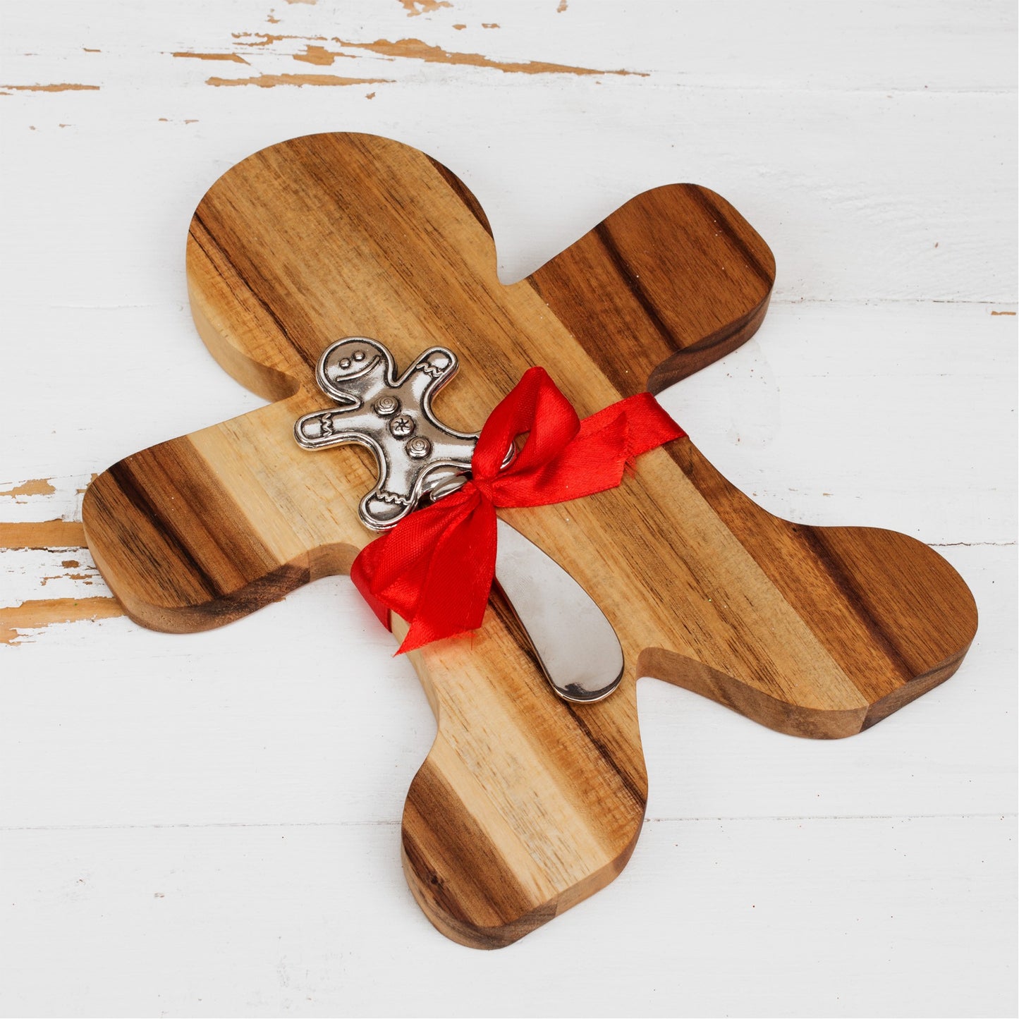 Acacia Wooden Gingerbread Man Cheeseboard &amp; Knife Set