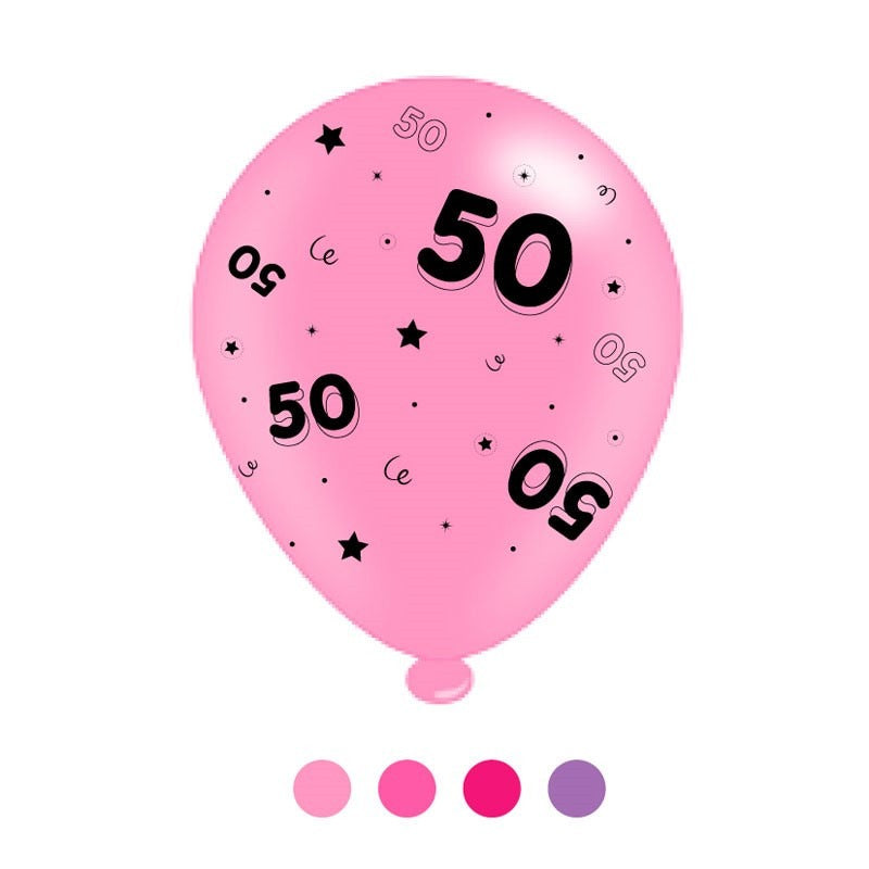 Age 50 Pink Mix Latex Balloons (6 Packs)