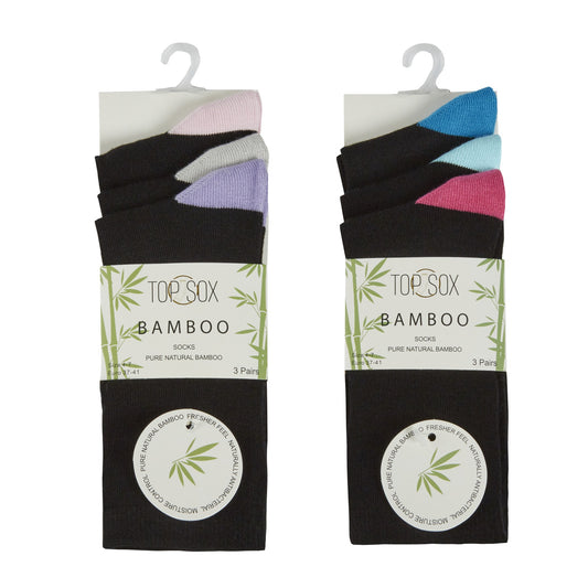 Assorted Ladies 3 Pack Plain Bamboo Heel and Toe Socks