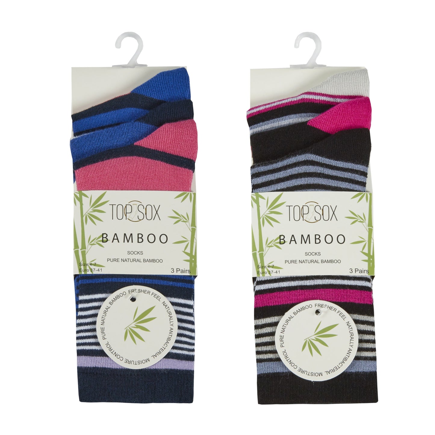 Assorted Ladies 3 Pack Stripe Bamboo Ankle Sock