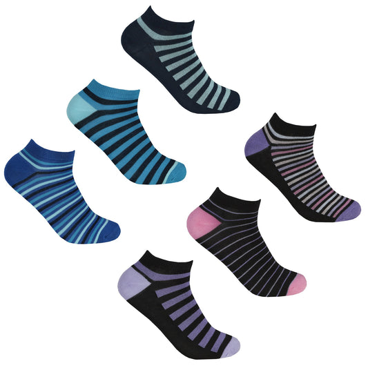 Assorted Ladies 3 Pack Stripe Bamboo Trainer Socks