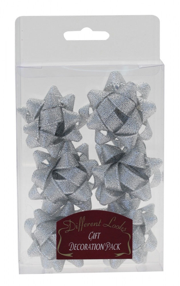 5cm Metallic Silver Fabric Bows (x6)