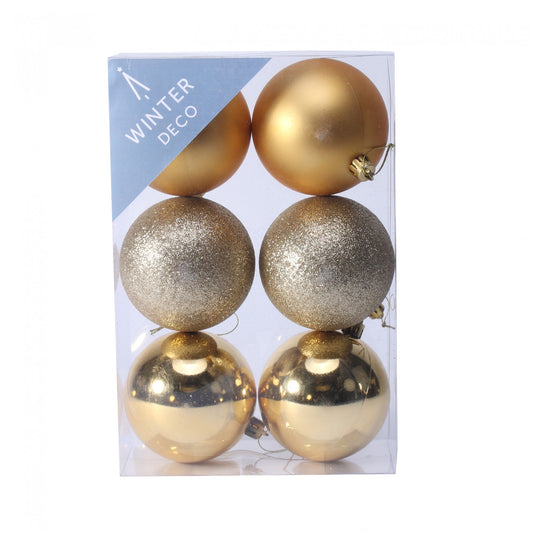 8cm Gold Shatterproof Baubles (x6)