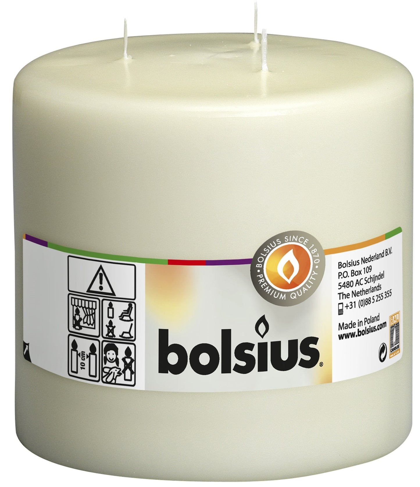 Ivory Bolsius 3-Wick Mammoth Pillar Candle (150/150 mm)