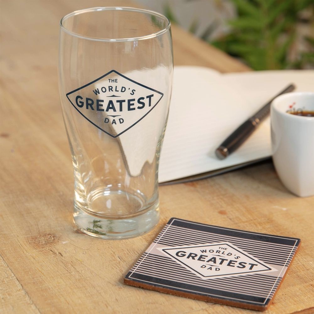 Worlds Greatest Dad Pint Glass &amp; Coaster Gift Set