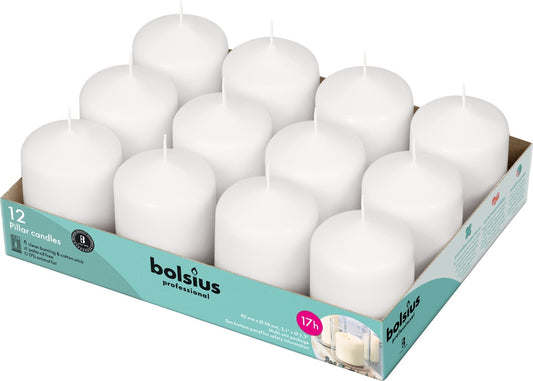 12 Bolsius Professional Pillar Candle- White (78mm/58mm)