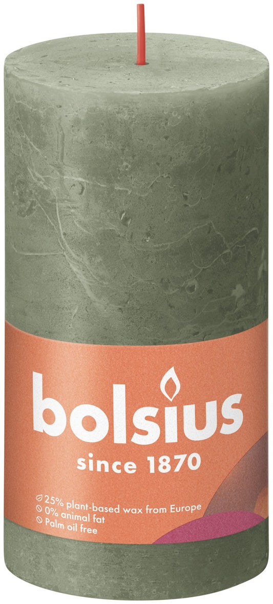 Fresh Olive Bolsius Rustic Shine Pillar Candle (130 x 68mm)