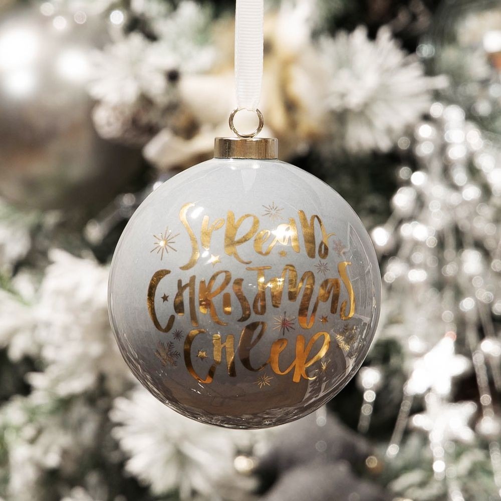 Grey &amp; Gold Ceramic Bauble- Spread Christmas Cheer