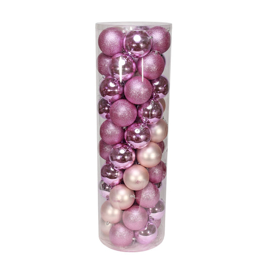 48 Pink Baubles in Matt  Shiny &amp; Glitter Finish (10cm)