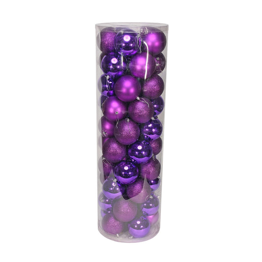 48 Purple Baubles in Matt  Shiny &amp; Glitter Finish (10cm)