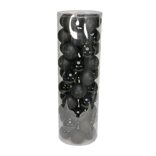 48 Black Baubles in Matt  Shiny &amp; Glitter Finish (10cm)