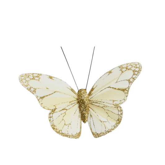 8cm Gold Feather &amp; Glitter Butterfly (Pack of 12)