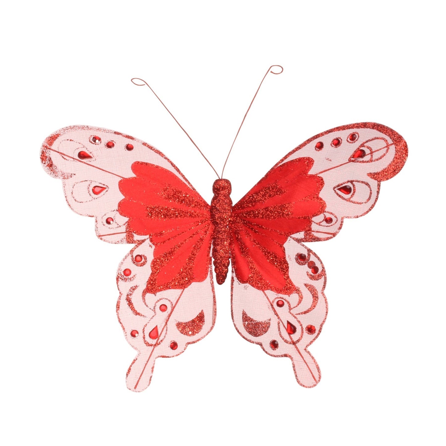 24cm Red Fabric &amp; Glitter Butterfly (Pack of 6)