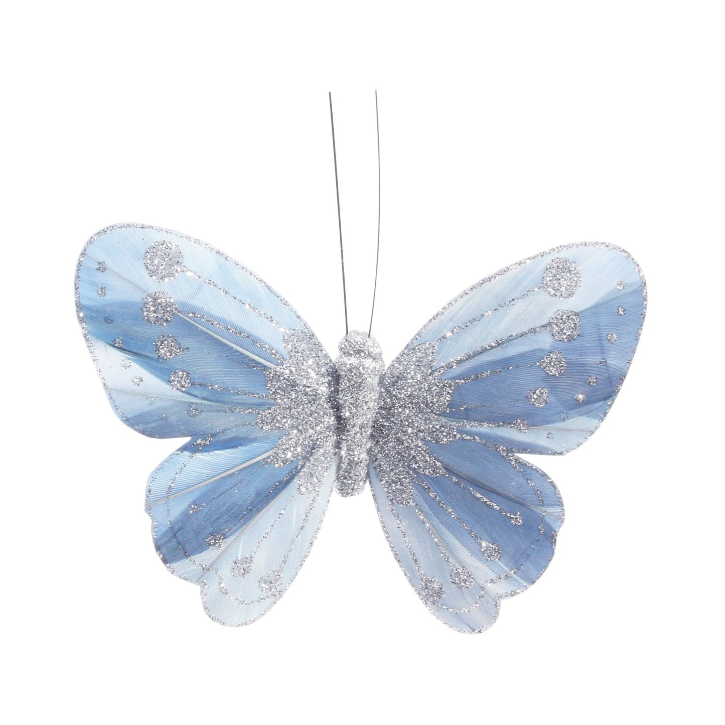 11.5cm Shaded Blue Feather &amp; Glitter Butterfly  (Pack of 12)