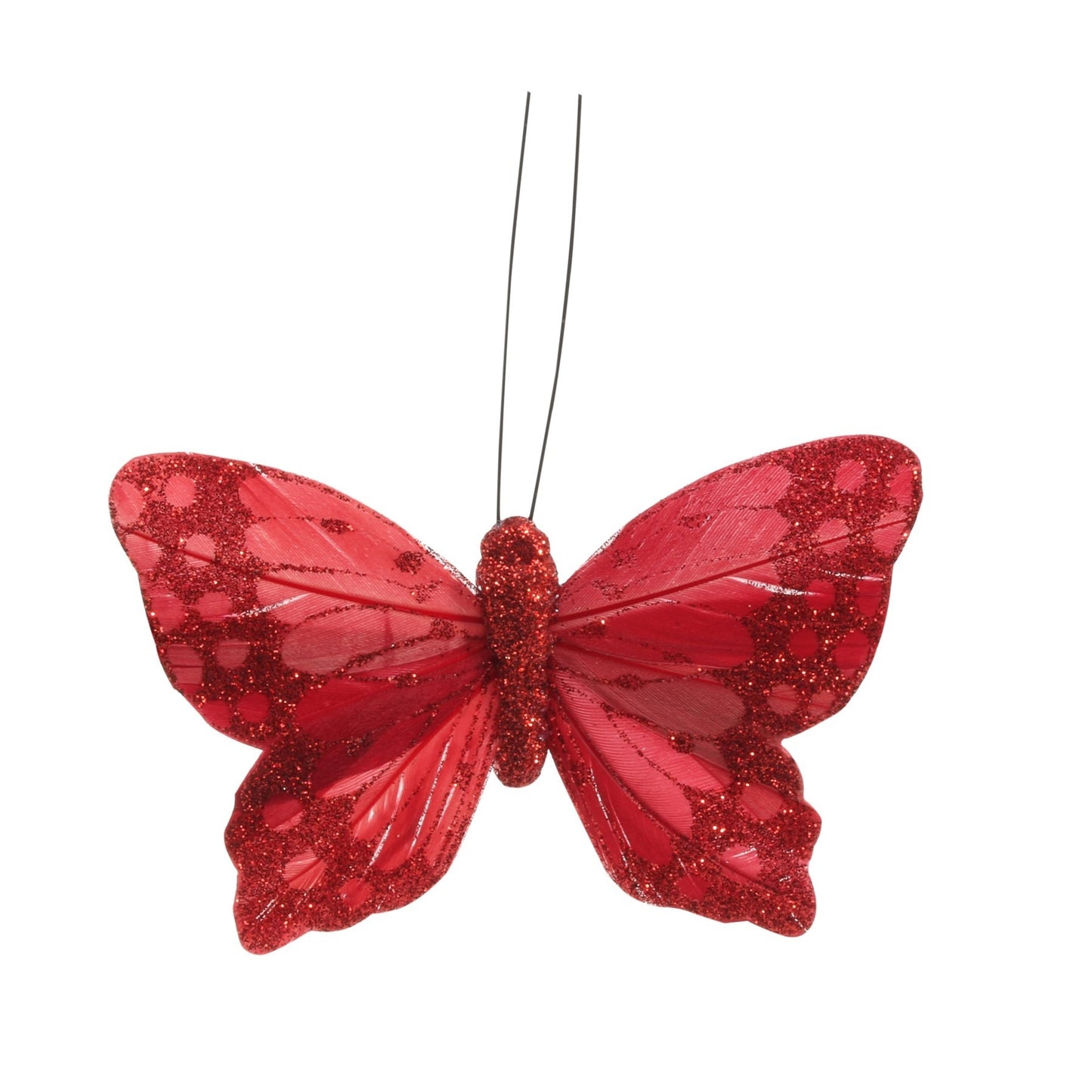 9cm Red Feather &amp; Glitter Butterfly (Pack of 12)