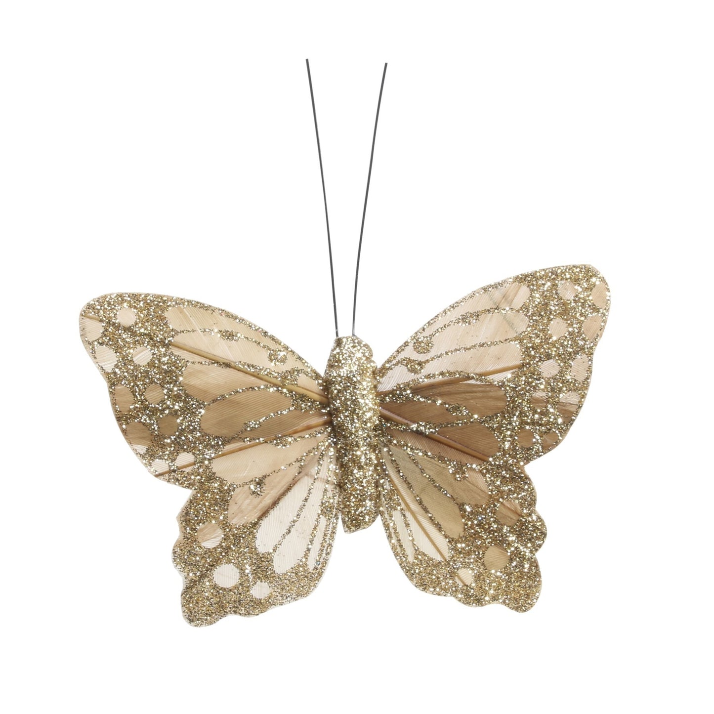 9cm Classic Gold Feather &amp; Glitter Butterfly (Pack of 12)