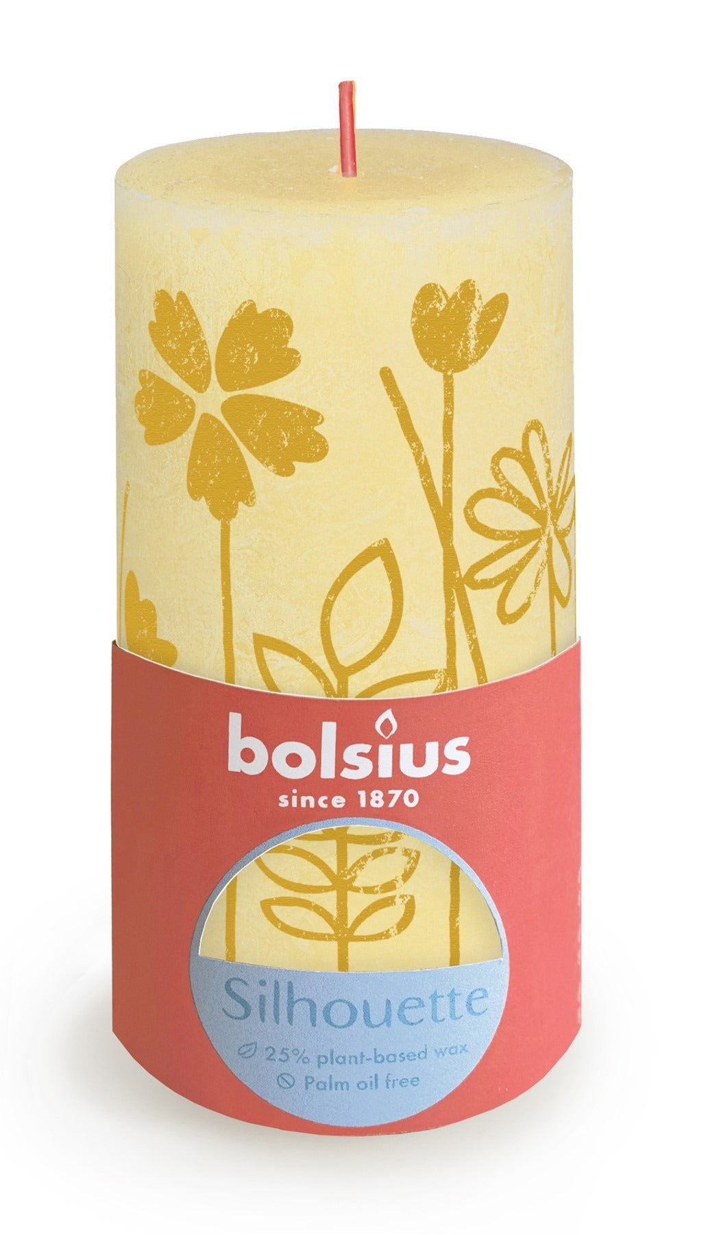 Butter Yellow Bolsius Rustic Silhouette Pillar Candle (130 x 68mm)