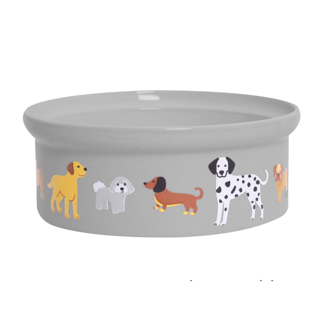 Grey Ceramic Dog Print Bowl (16cm)