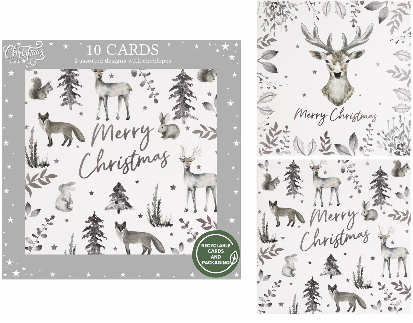 Silver Deer Christmas Crackers (Pack of 10)