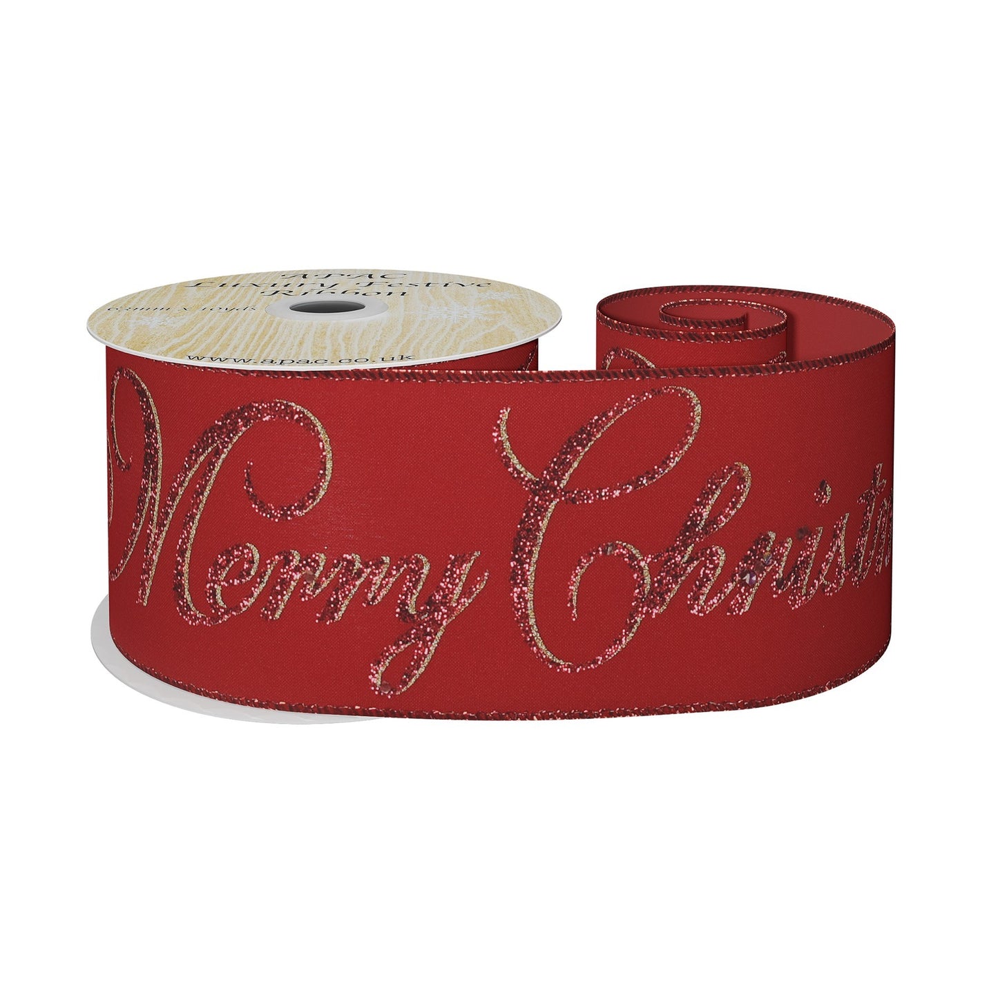 Red &amp; gold Glitter Merry Christmas ribbon