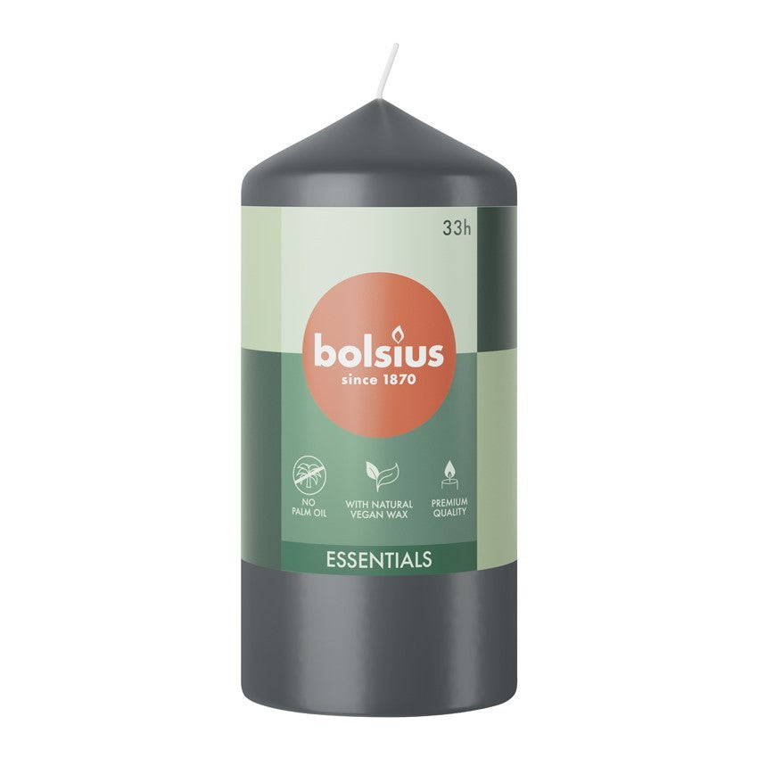 Bolsius Stormy Grey Essential Pillar Candle (120mm x 58mm)