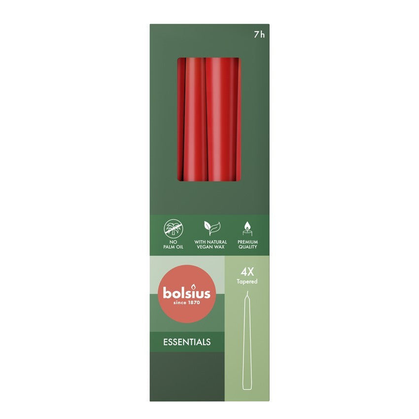 Bolsius Delicate Red Box of 4 Tapered Candles (245mm x 24mm)