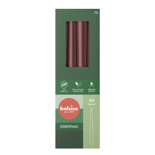 Bolsius Velvet Red Box of 8 Tapered Candles (245mm x 24mm)