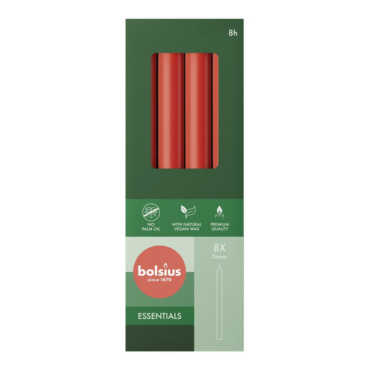 Bolsius Delicate Red Box of 8 Tapered Candles (245mm x 24mm)