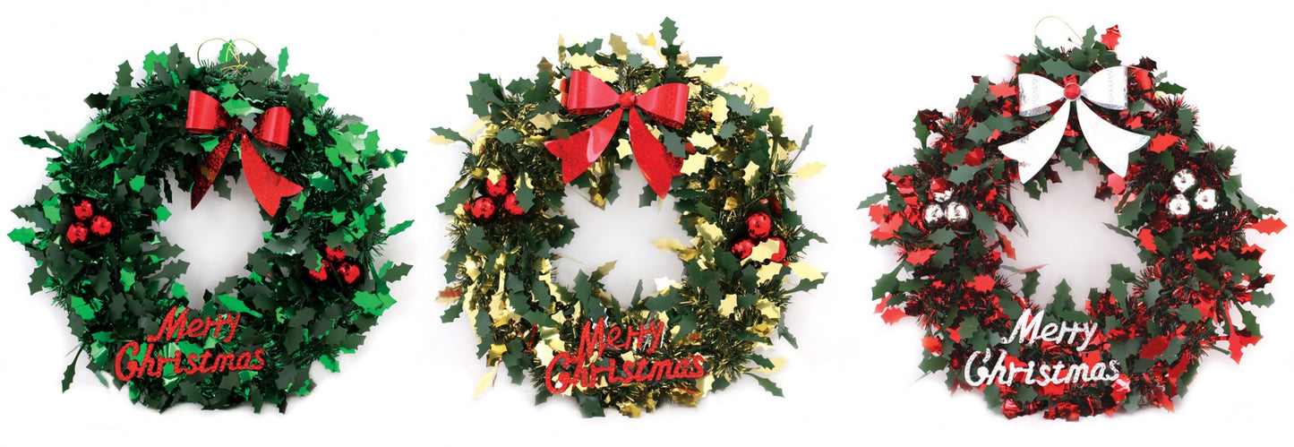 Baubles &amp; Bow Christmas Tinsel Wreath (Assorted)