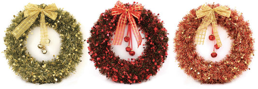 Tinsel Christmas Wreath with Bells (Assorted)