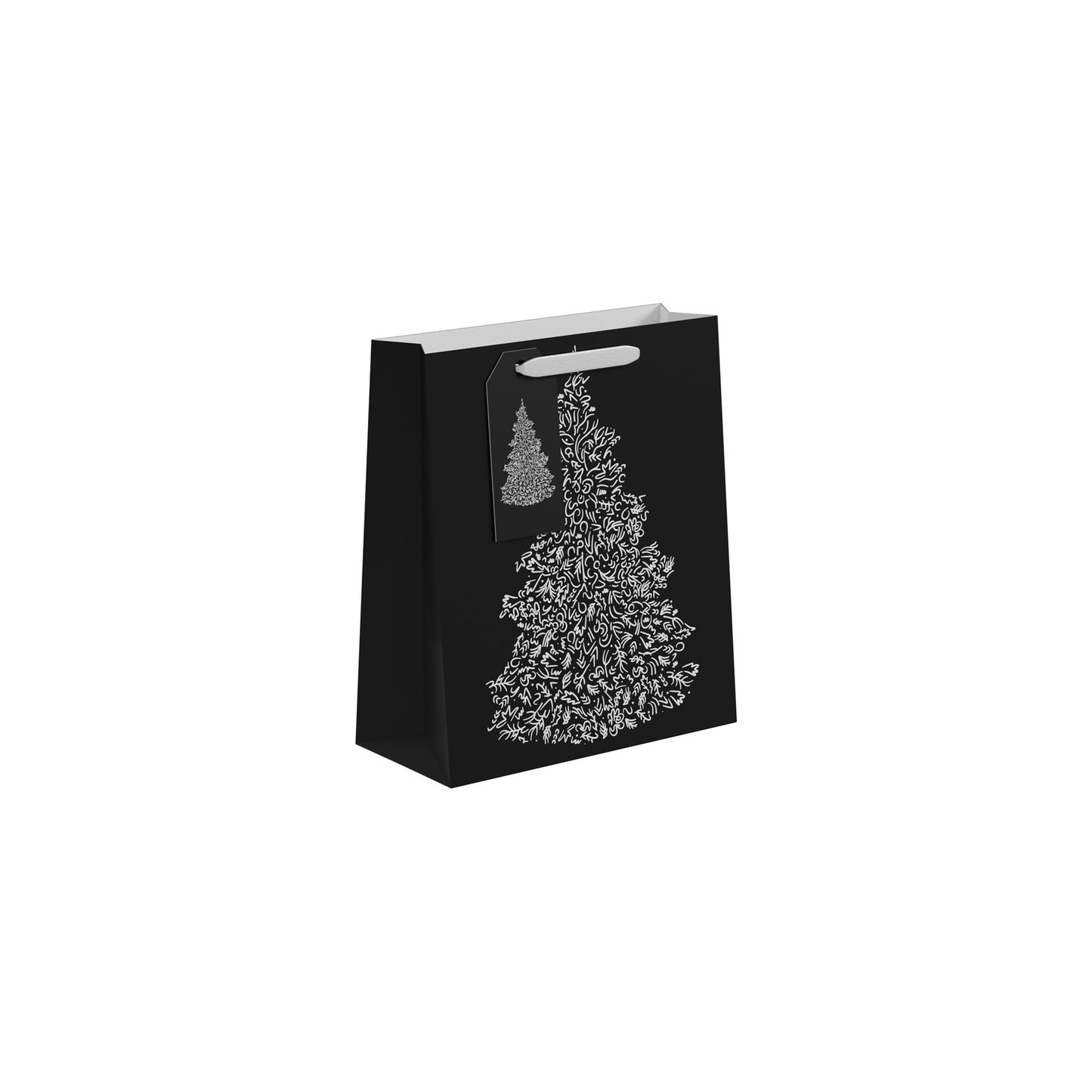 Black &amp; White Christmas Tree Gift Bag (Medium)