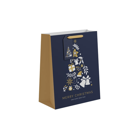 Blue &amp; Gold Christmas Tree Gift Bag (Large)