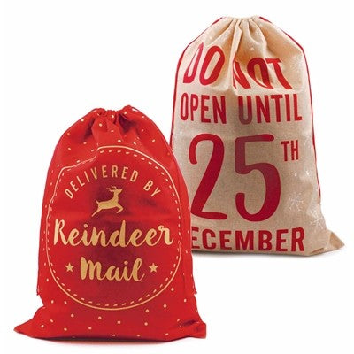 Plush Hessian Christmas Printed Sacks (Assorted)