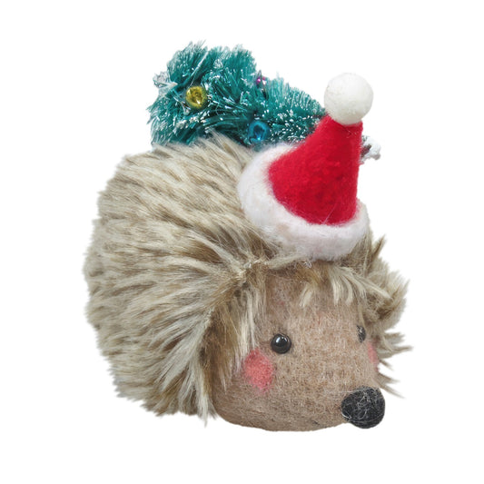 Felt Hedgehog with Christmas Hat Hanging Decoration (5.5cm)