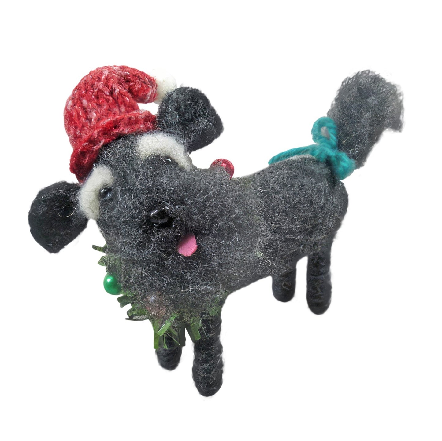 Felt Schnauzer with Christmas Hat Hanging Decoration (10cm)