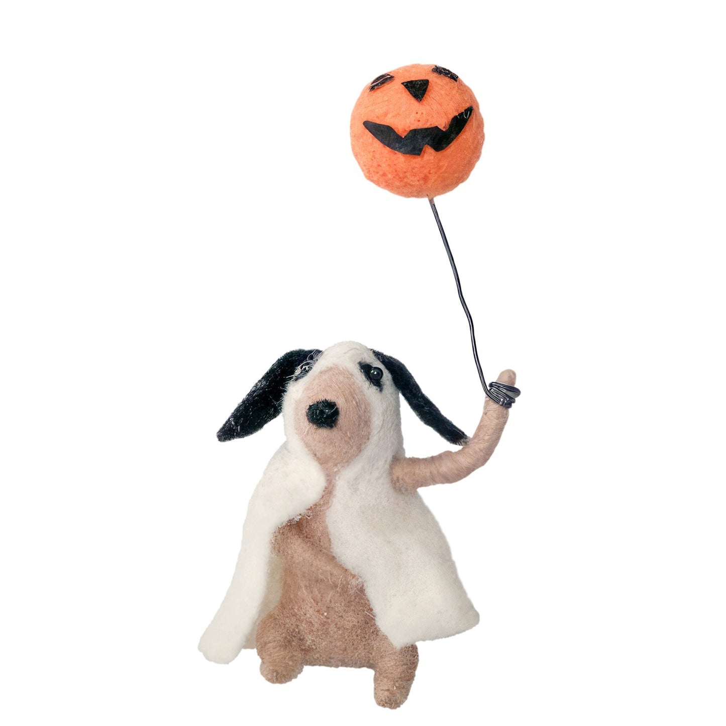 Felt Dog in Ghost Costume with Pumpkin Hanging Decoration (15.5cm)