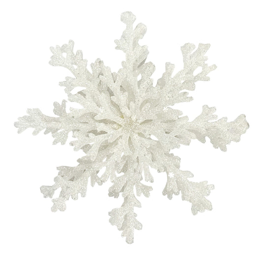 3D White Glitter Hanging Snowflake (20cm)