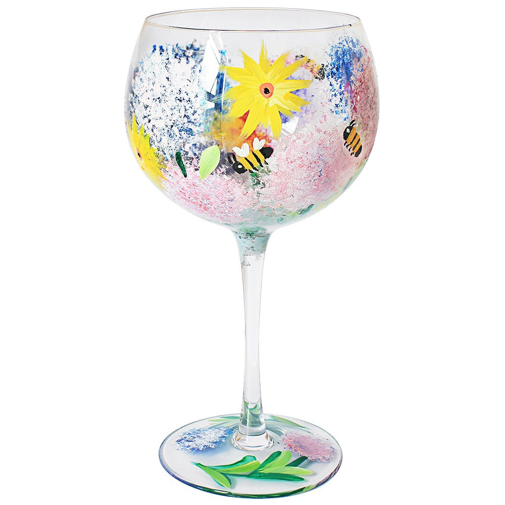 Alliums &amp; Bees Hand Painted Gin Glass