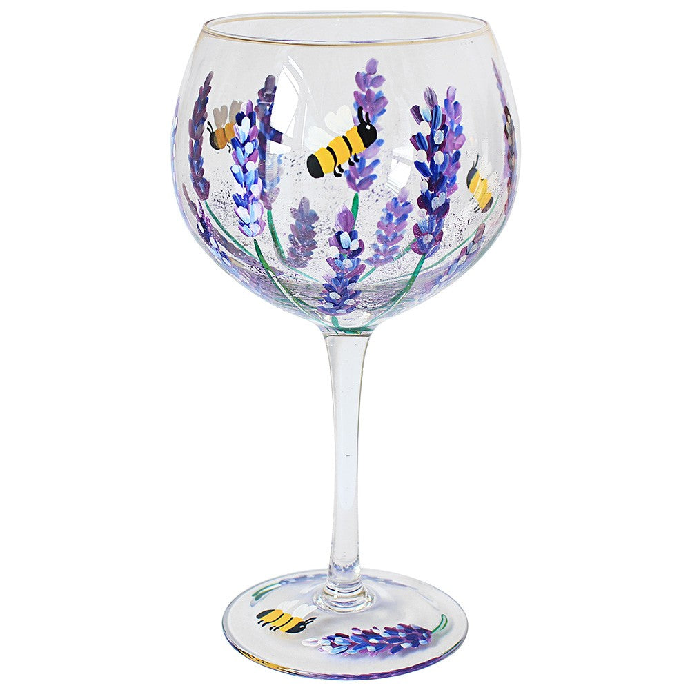 Bees &amp; Lavender Hand Painted Gin Glass