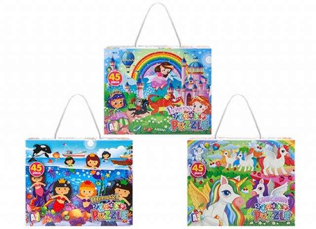 Assorted 45 Piece Puzzles (Princess  Mermaid and Unicorn)