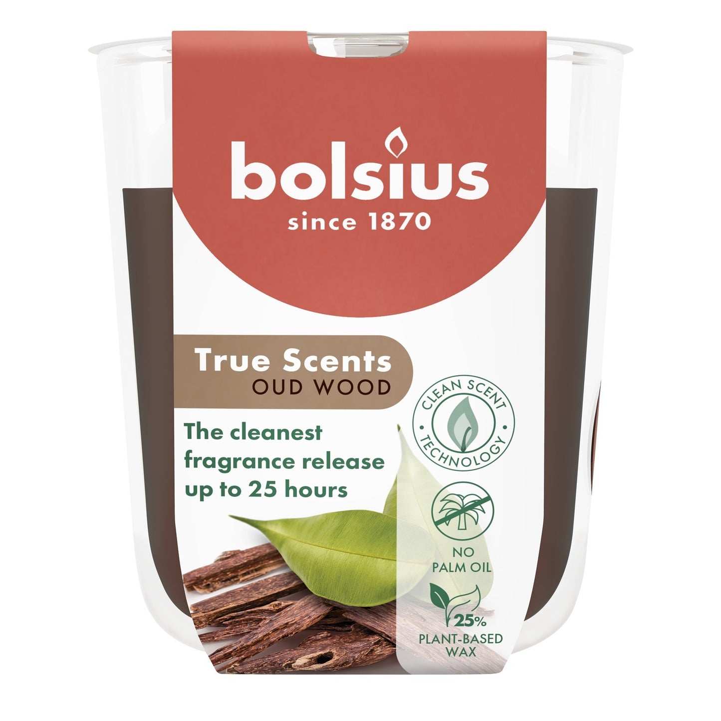 Bolsius True Scents Fragrance Small Candle Glass- Oud Wood