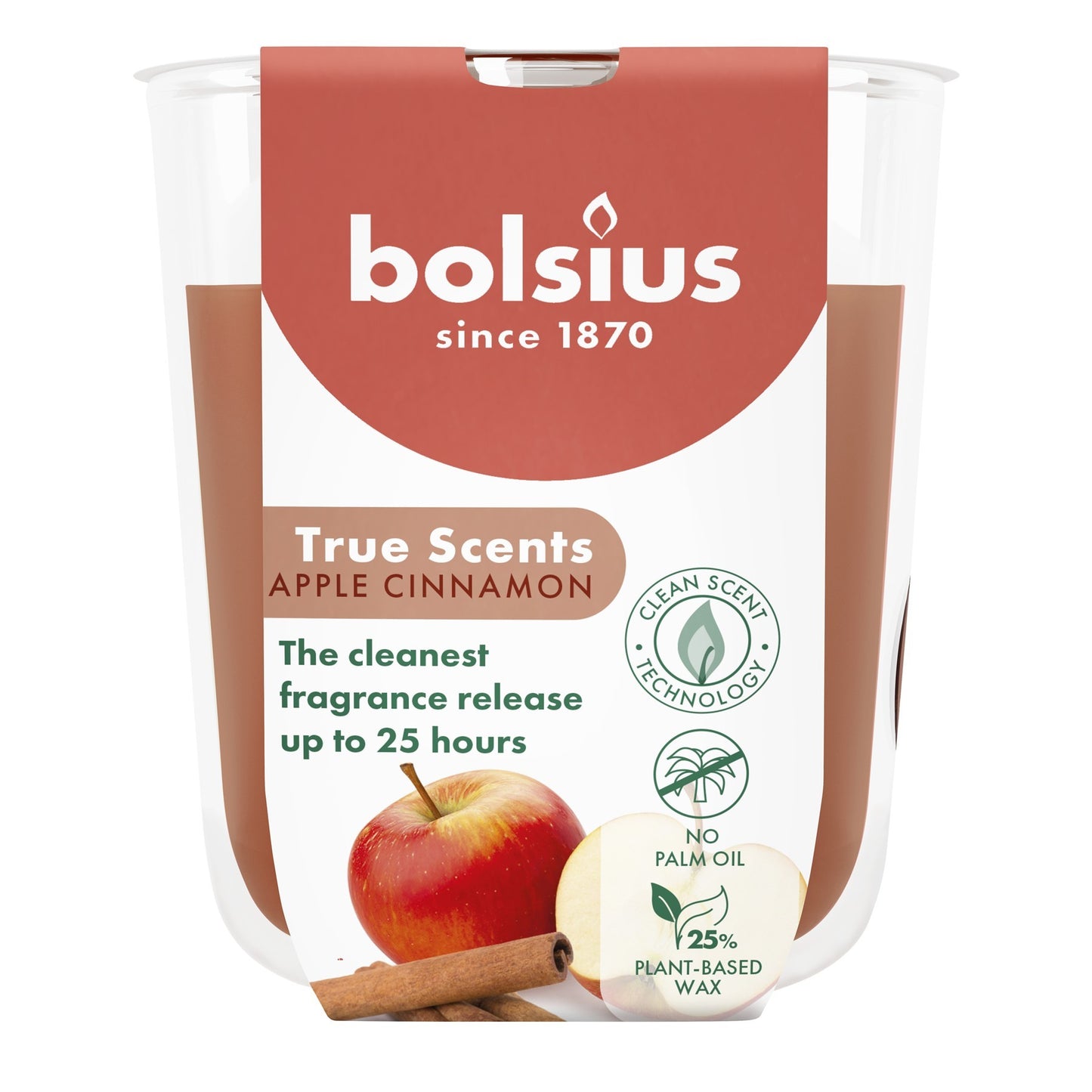 Bolsius True Scents Fragrance Small Candle Glass- Apple Cinnamon