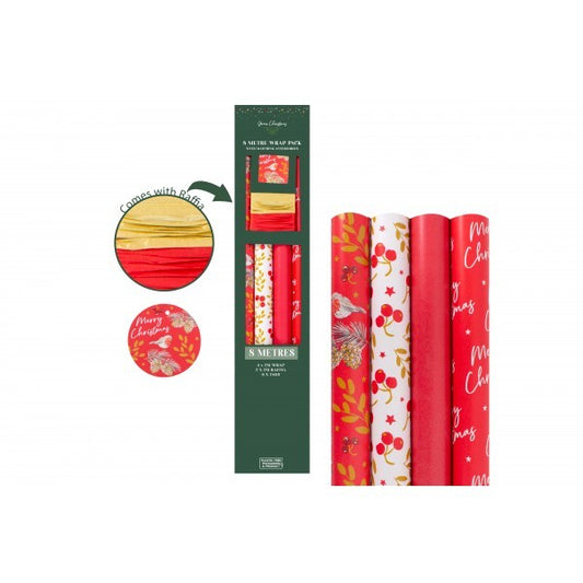 8m Raspberry Gift Wrap Pack