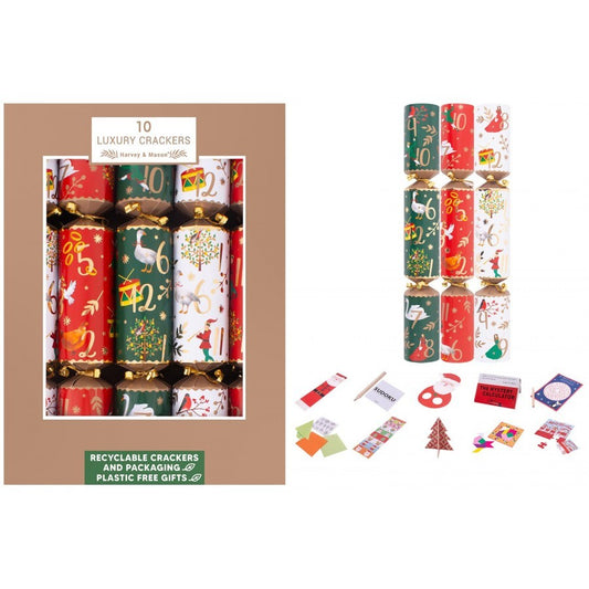 Pack of 10 Luxury 12 Days Of Christmas Crackers