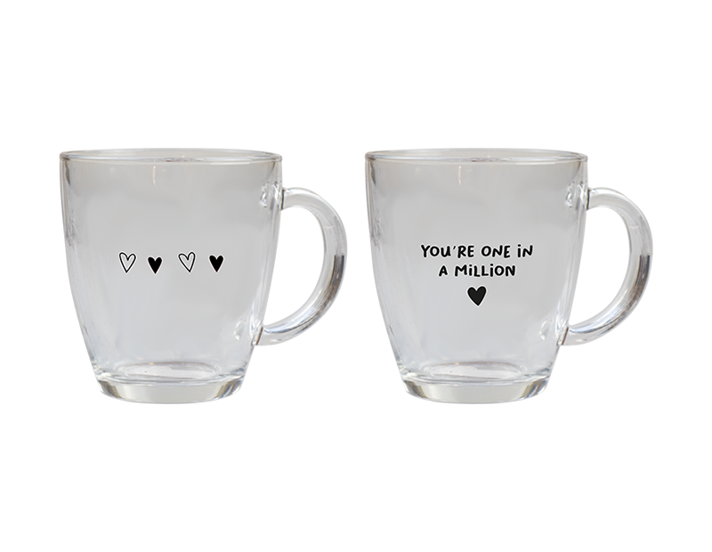 Valentines Printed Glass Coffee Cup- 350ml