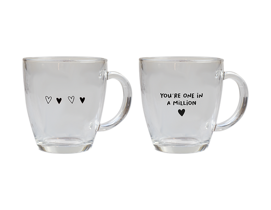 Valentines Printed Glass Coffee Cup- 350ml