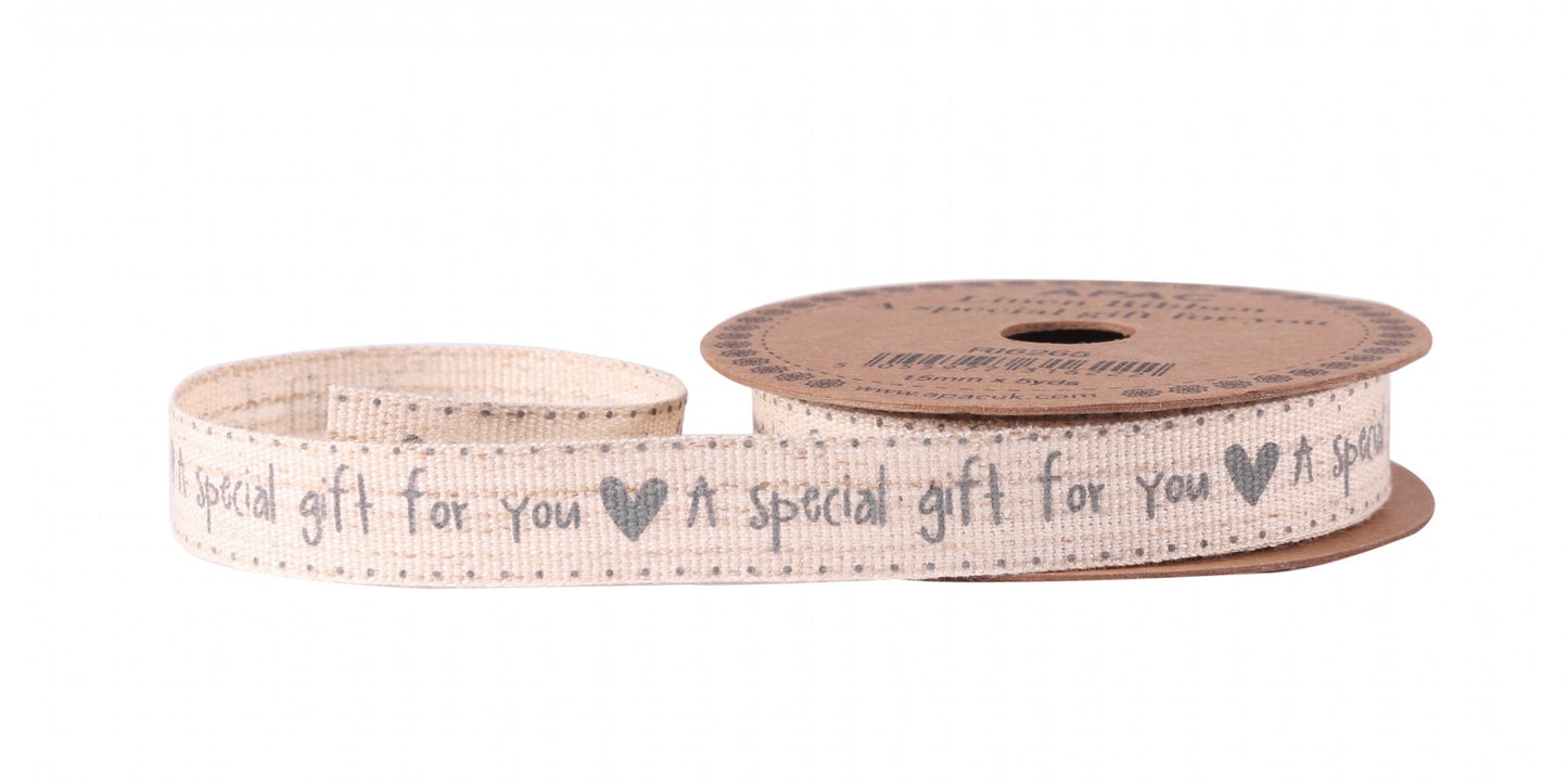 A Special Gift for you Grey Linen Ribbon 15mm