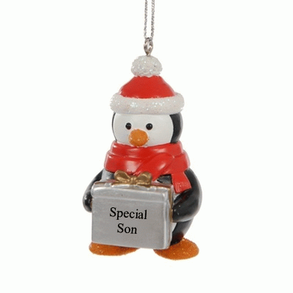 Penguin personalised Christmas tree decoration - &#039;Special Son&#039; by Suki Gifts