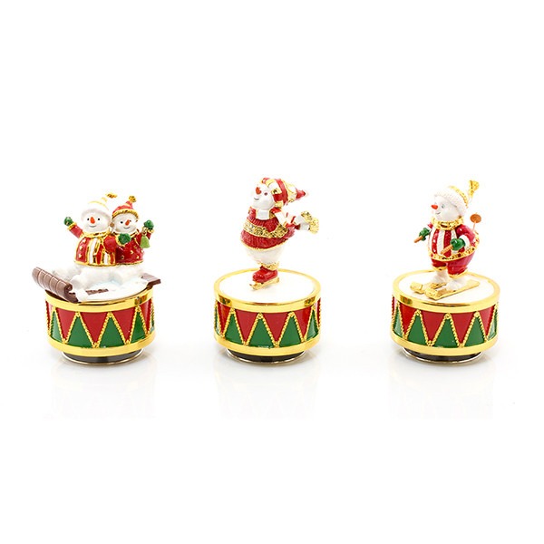 Christmas Snowman Enamelled Musical Figurine Collectibles (3 Assorted Designs)